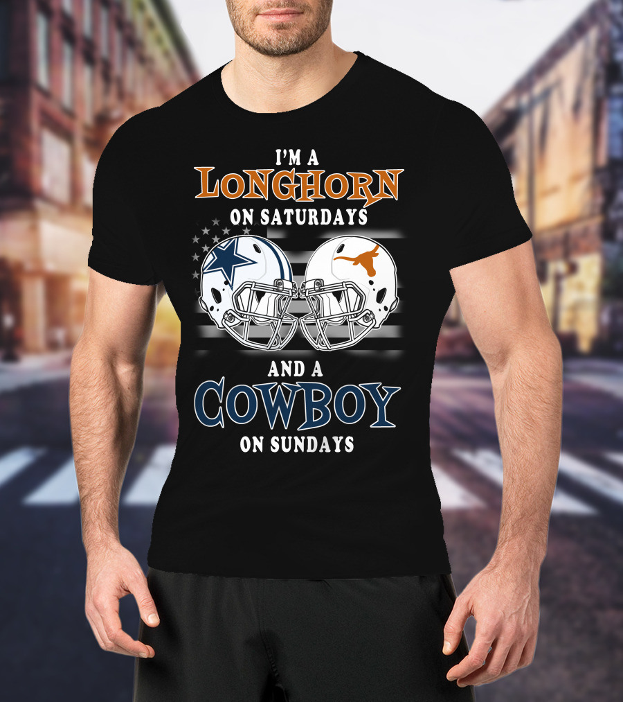 Longhorn On Saturdays And Cowboy On Sundays Helmet T-Shirt