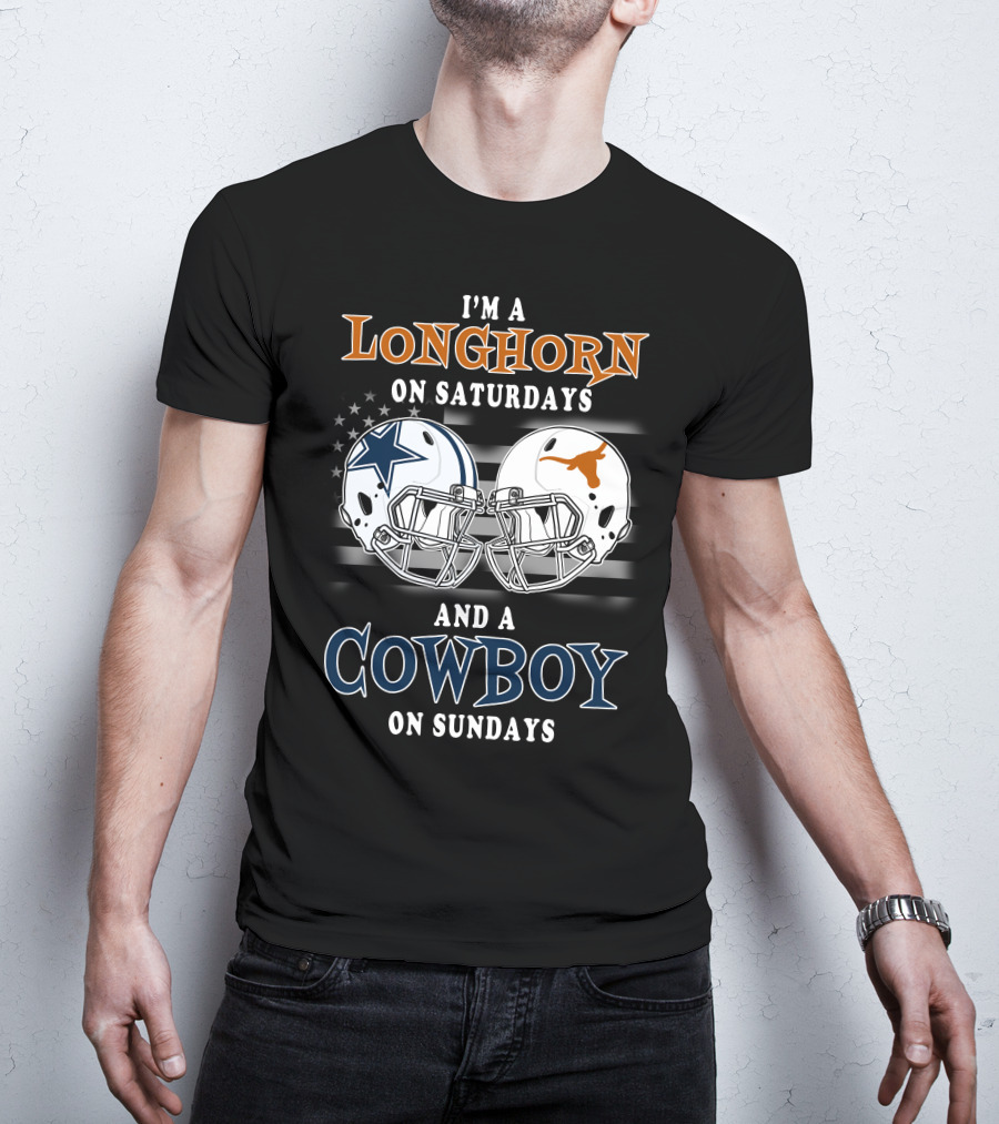 Longhorn On Saturdays And Cowboy On Sundays Helmet T-Shirt