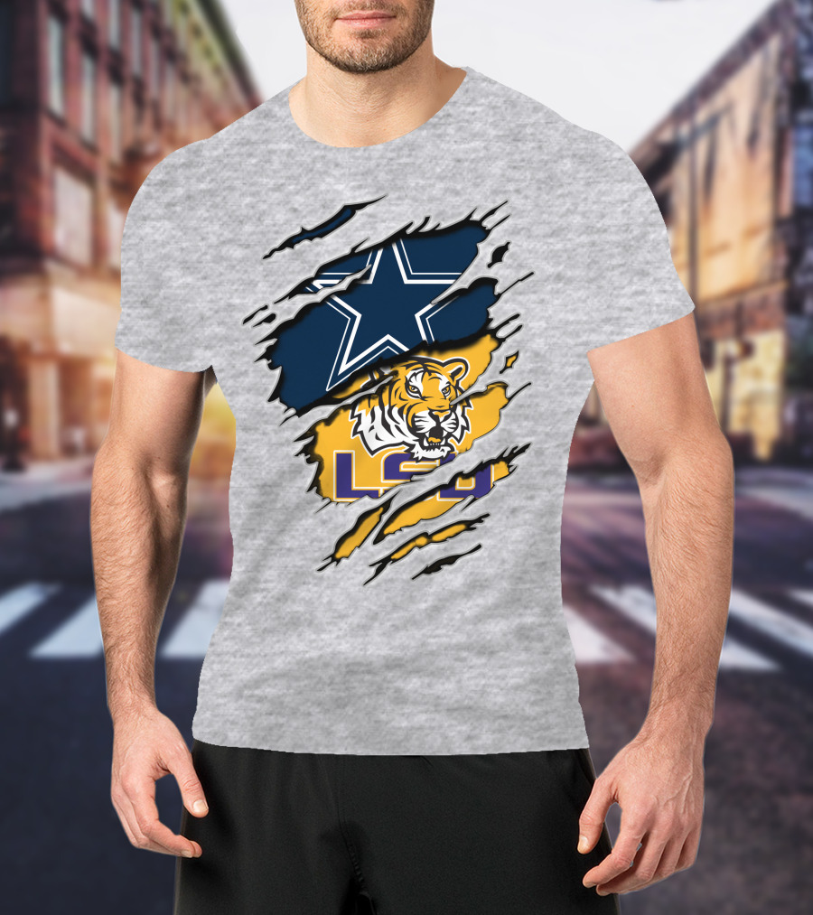 Dallas Cowboys Star And Lsu Tigers Logo Fusion T-Shirt