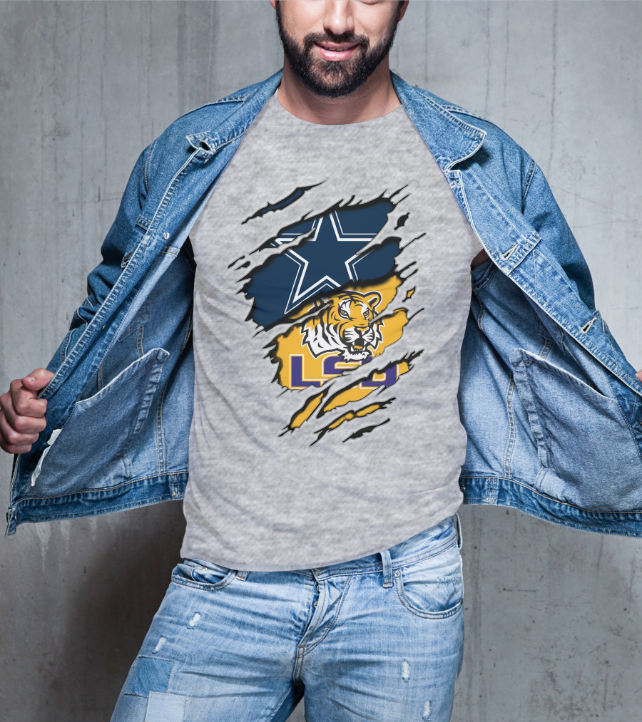 Dallas Cowboys Star And Lsu Tigers Logo Fusion T-Shirt