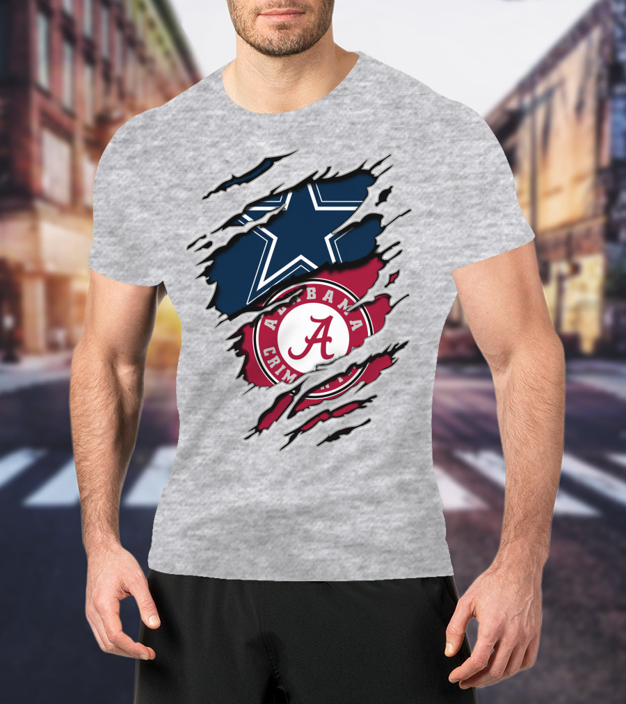 Cowboys Star And Alabama Crimson Tide Logo Torn Layers T-Shirt