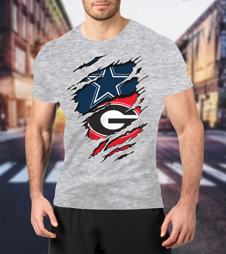Dallas Cowboys Georgia Bulldogs Torn Flag T-Shirt