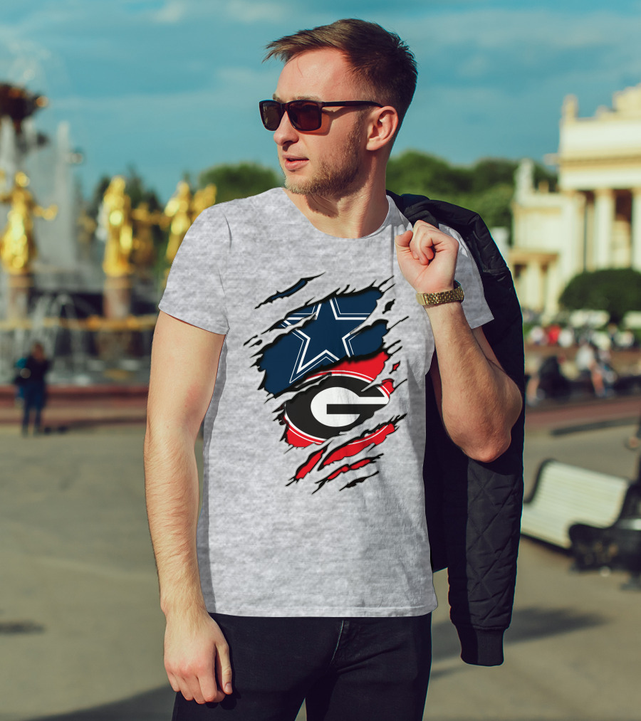 Dallas Cowboys Georgia Bulldogs Torn Flag T-Shirt
