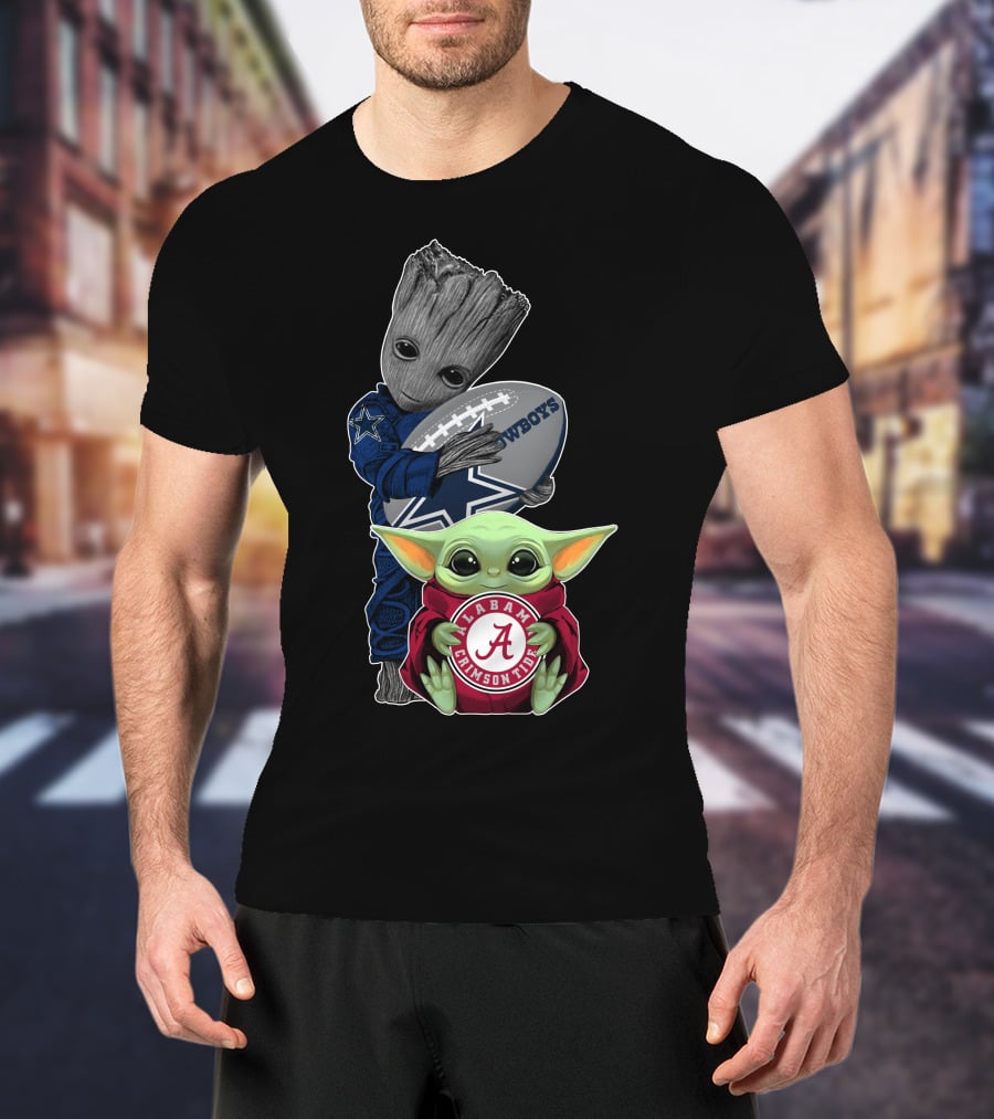 Cowboys Groot And Baby Yoda Alabama Crimson Tide T-Shirt