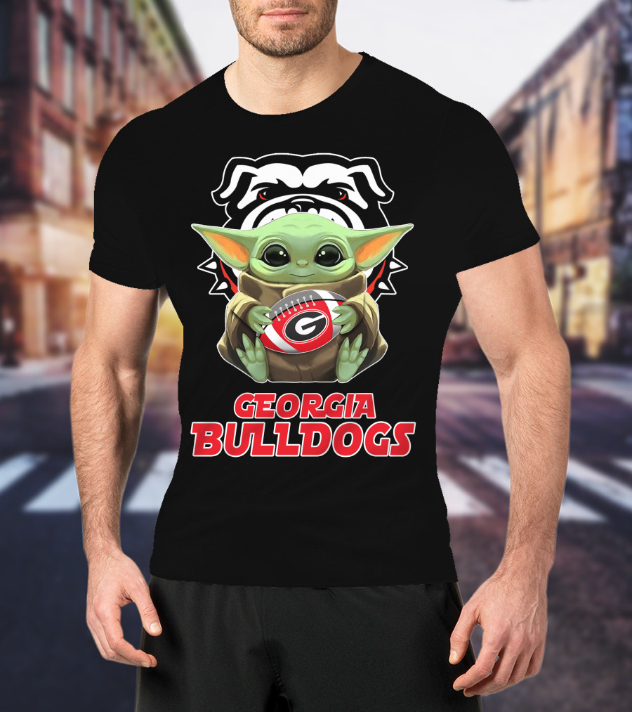 Georgia Bulldogs Baby Yoda Fan Football T-Shirt