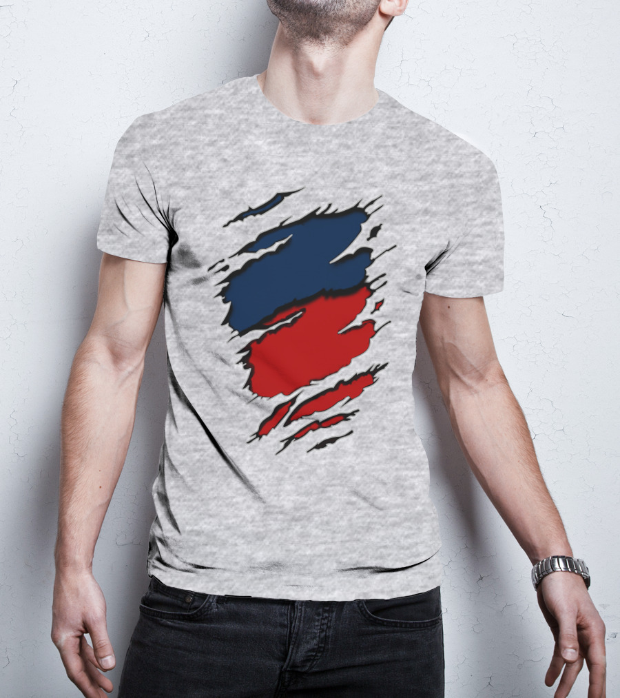 Nhap Blue And Red Torn Texture Claw Mark T-Shirt