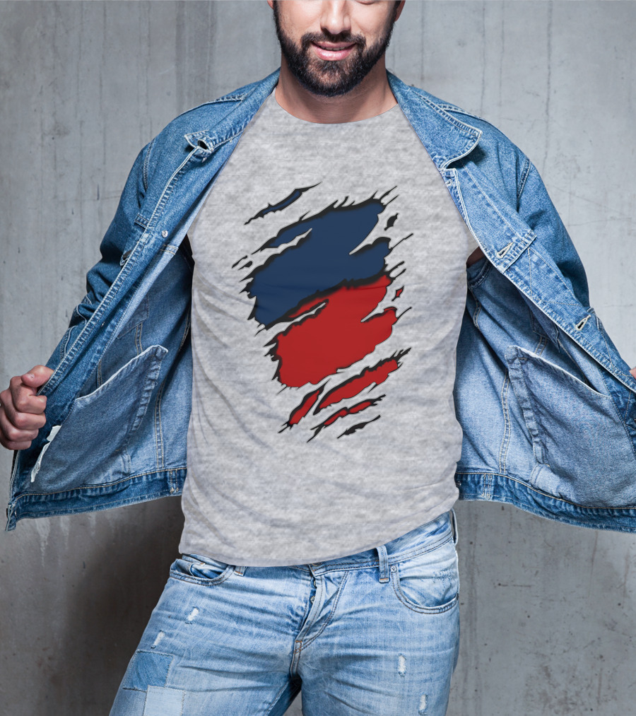 Nhap Blue And Red Torn Texture Claw Mark T-Shirt
