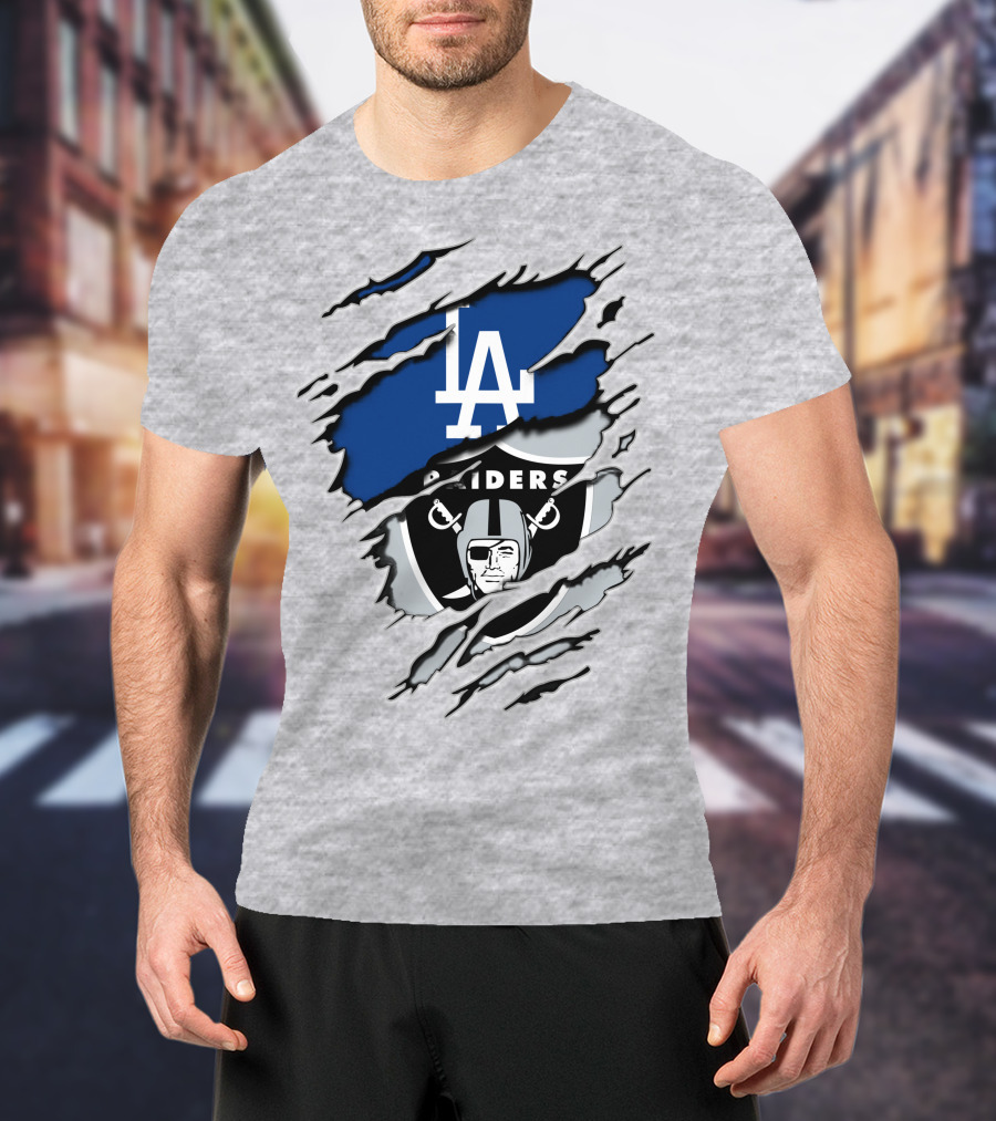 LA Dodgers Raiders Dual Logo Crossover T-Shirt