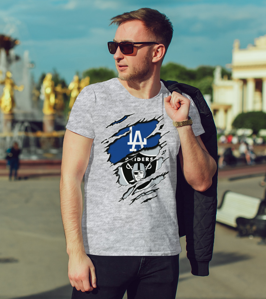 LA Dodgers Raiders Dual Logo Crossover T-Shirt