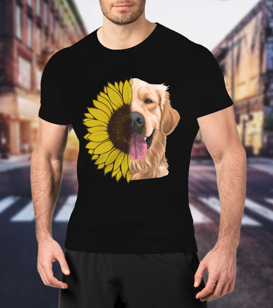 Golden Retriever Half Sunflower Face T-Shirt