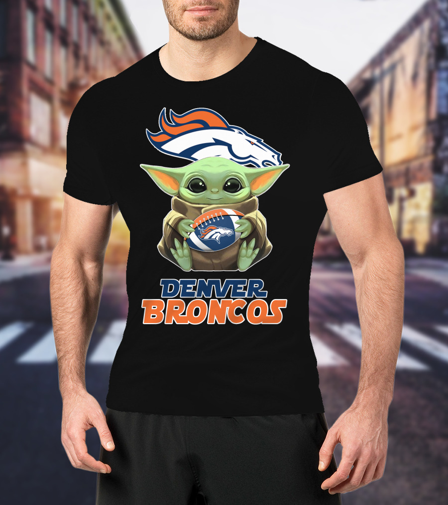 Denver Broncos Baby Yoda Football T-Shirt