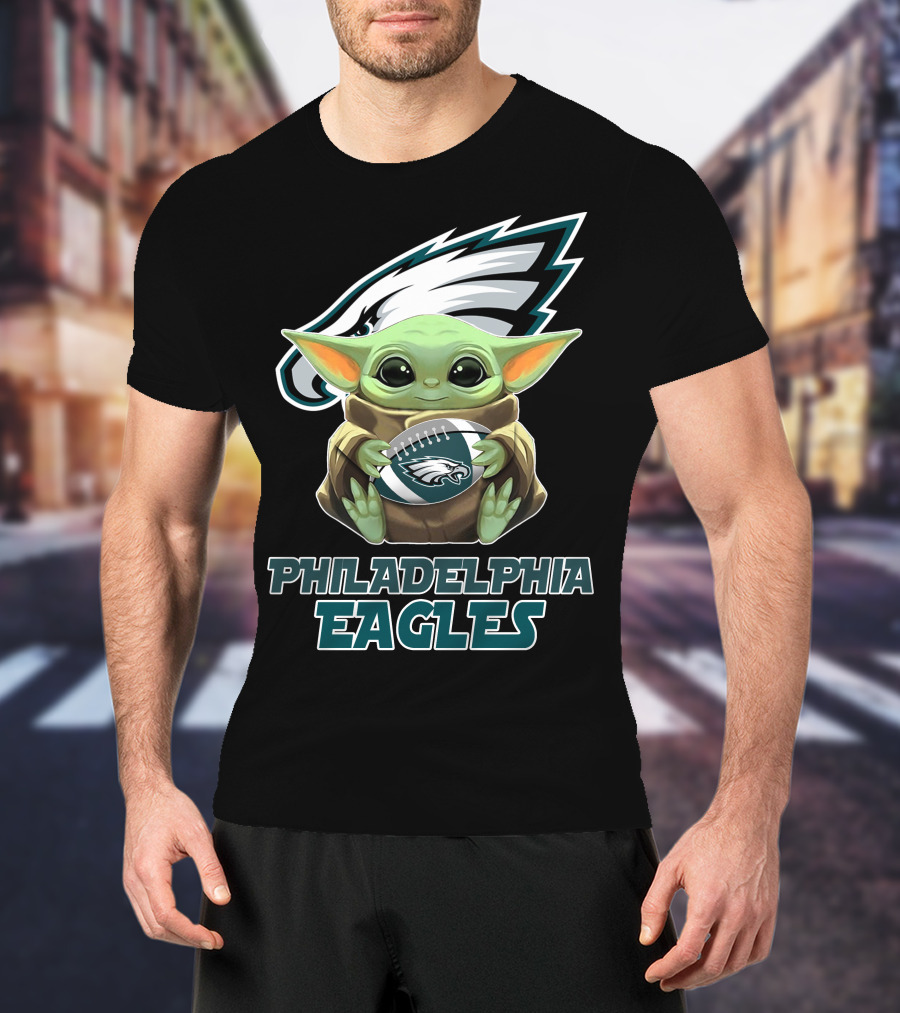 Philadelphia Eagles Baby Yoda Football T-Shirt