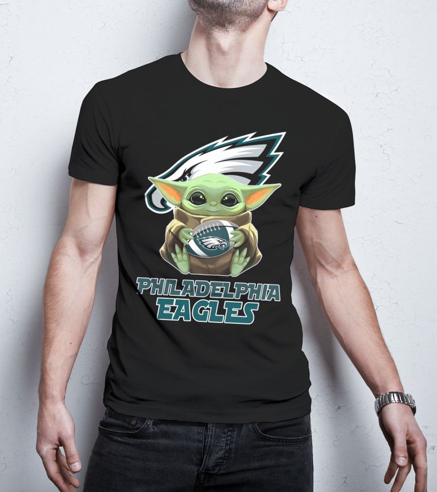 Philadelphia Eagles Baby Yoda Football T-Shirt