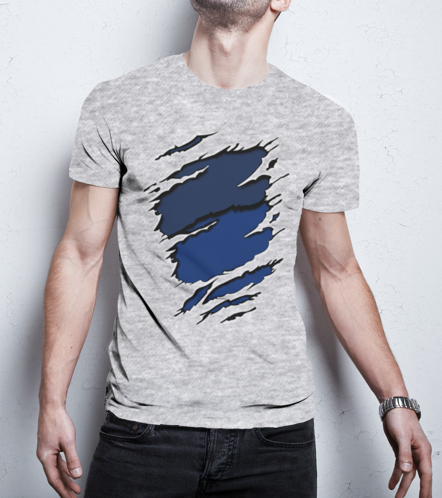 Cow Cub Tiger Stripes Blue Torn Look T-Shirt