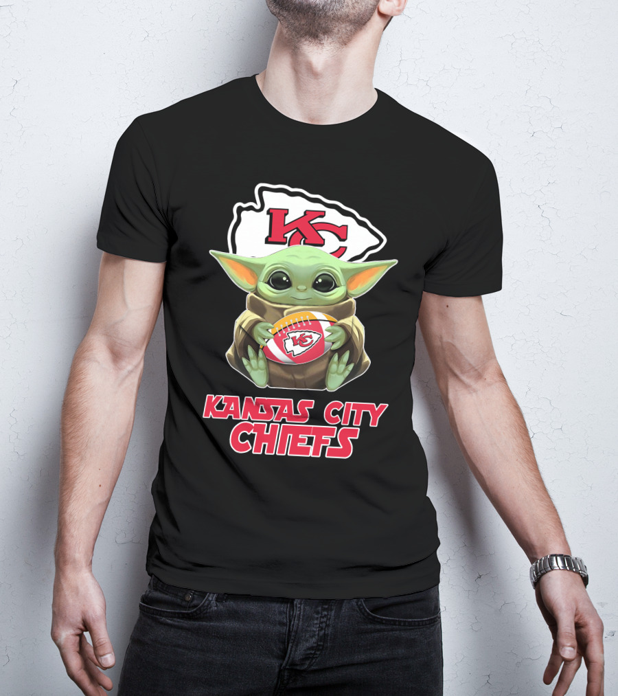 Kansas City Chiefs Baby Yoda Football T-Shirt