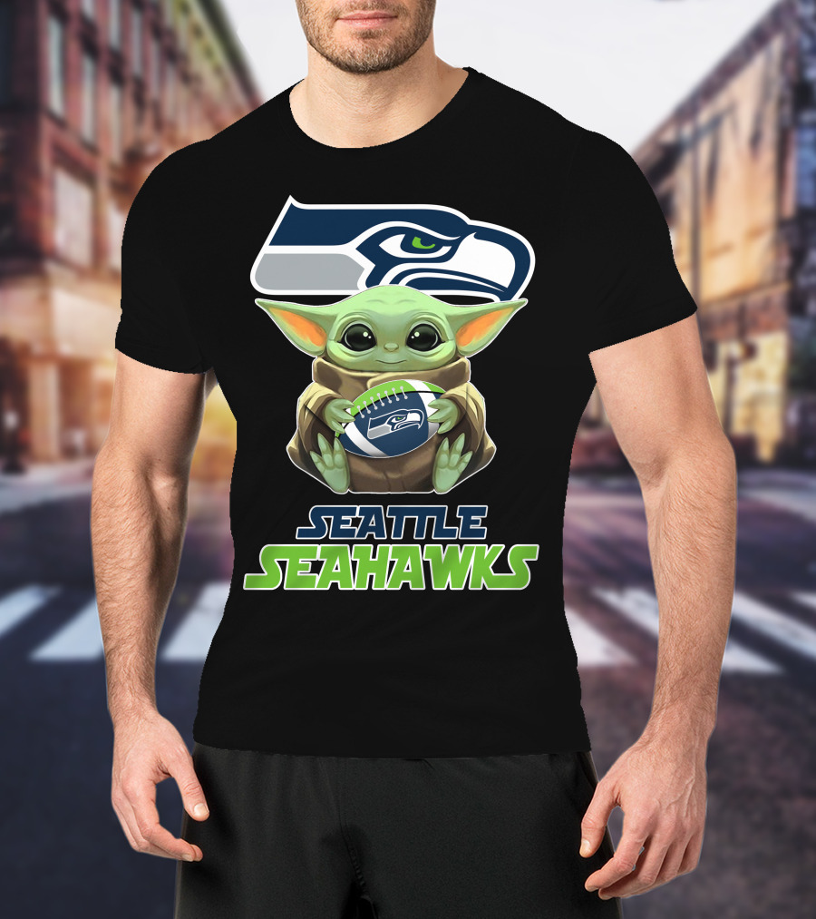 Seattle Seahawks Baby Yoda Football T-Shirt