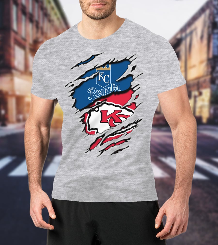 Kc Chiefs Royals Crossover Logo Fusion T-Shirt