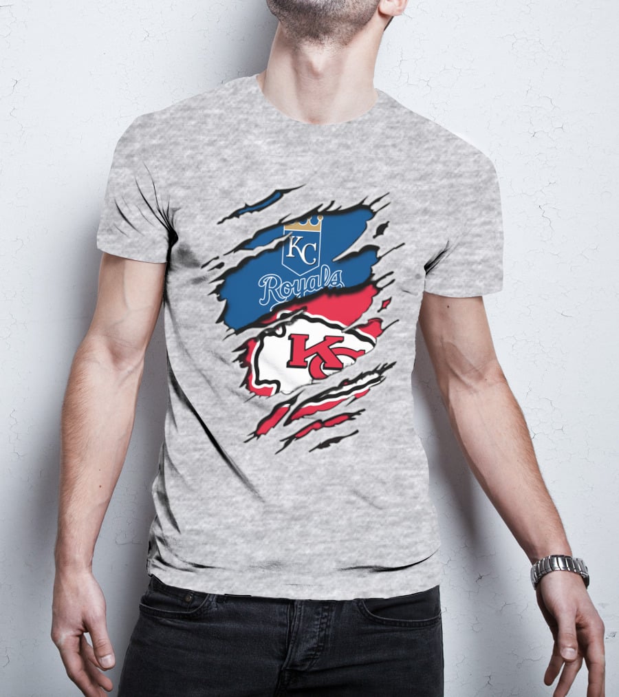 Kc Chiefs Royals Crossover Logo Fusion T-Shirt