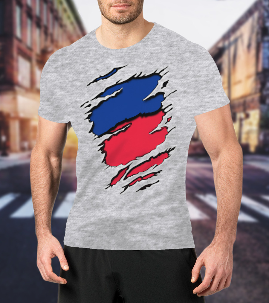 Chie Roy Blue And Red Torn Claw Scratches T-Shirt