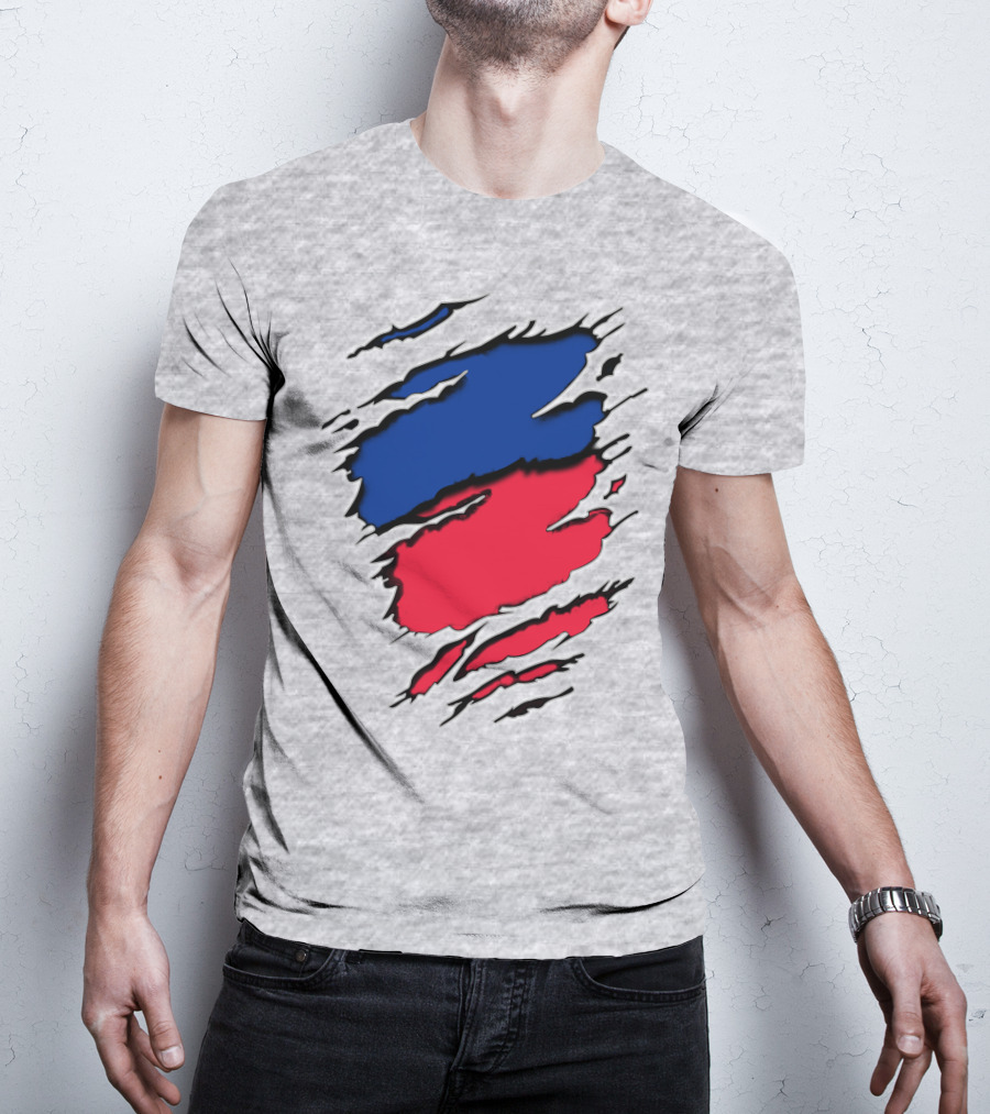 Chie Roy Blue And Red Torn Claw Scratches T-Shirt