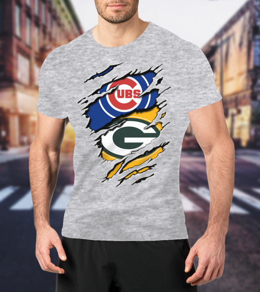 Cubs Packers Logos Ripthrough T-Shirt