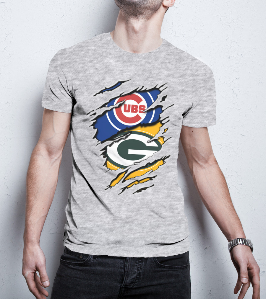 Cubs Packers Logos Ripthrough T-Shirt
