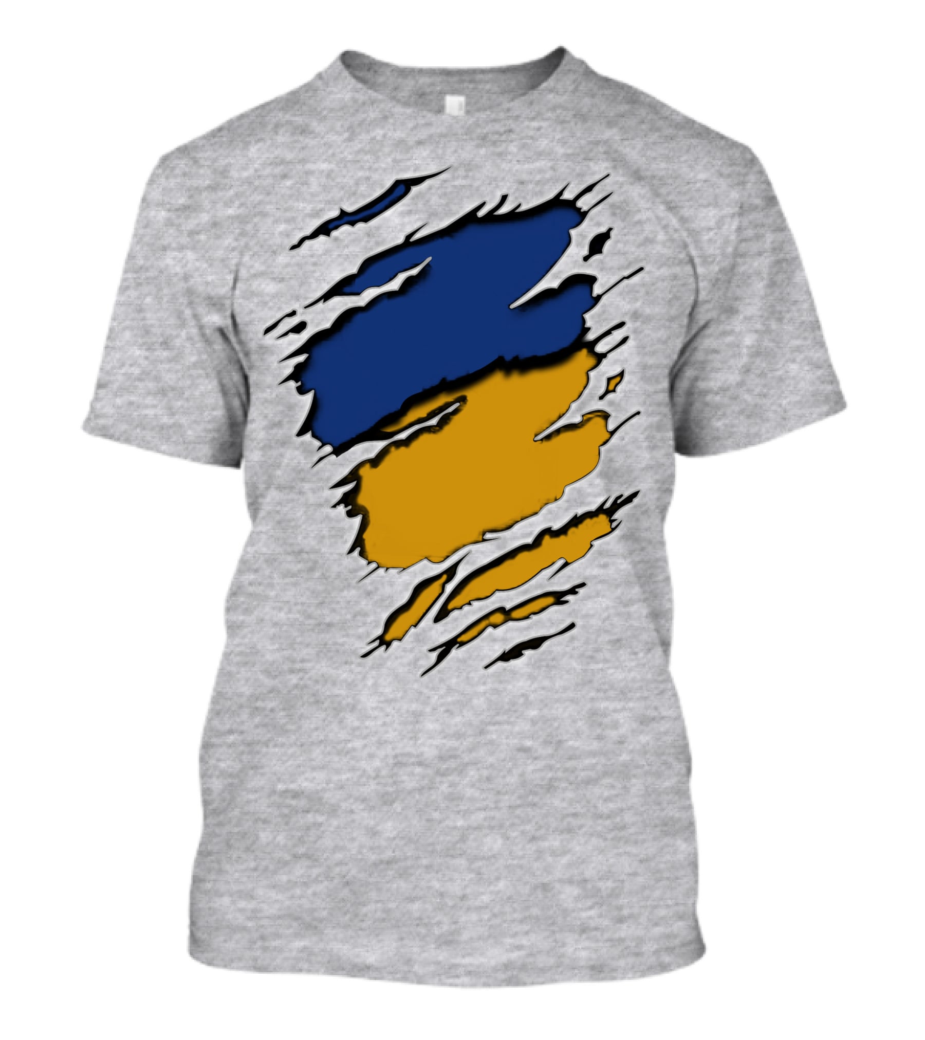 Pack Cus Blue And Yellow Ripped Claw Marks T-Shirt