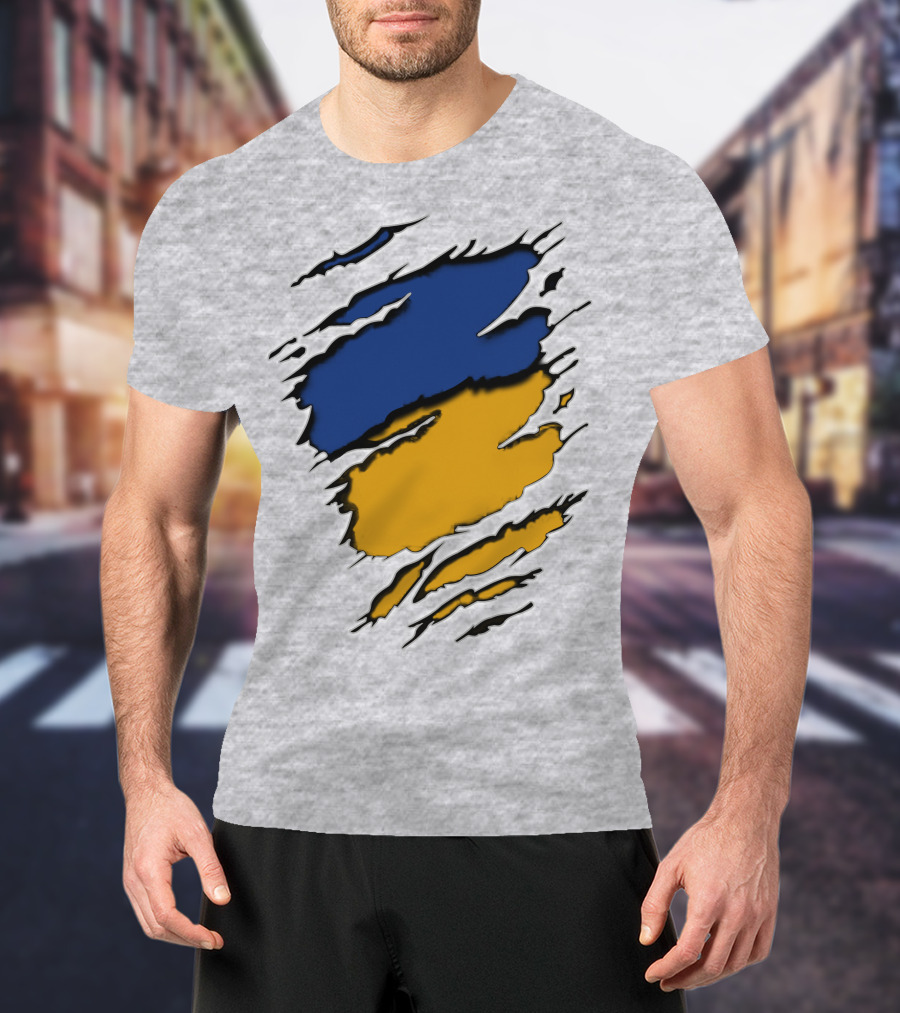 Pack Cus Blue And Yellow Ripped Claw Marks T-Shirt