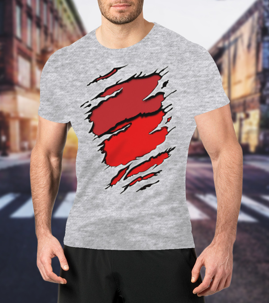 Chie-Car Red Ripped Claw Marks T-Shirt