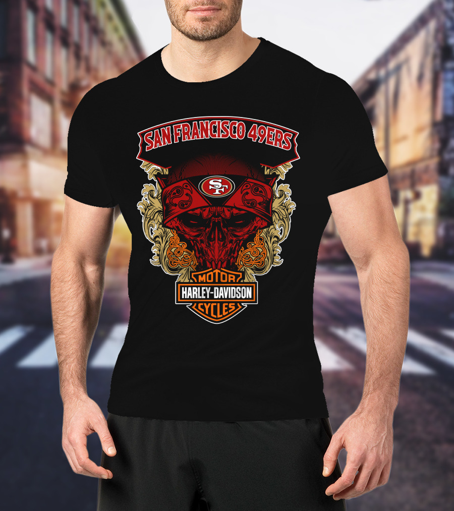 San Francisco 49ers Harley Davidson Motorcycles Skull T-Shirt