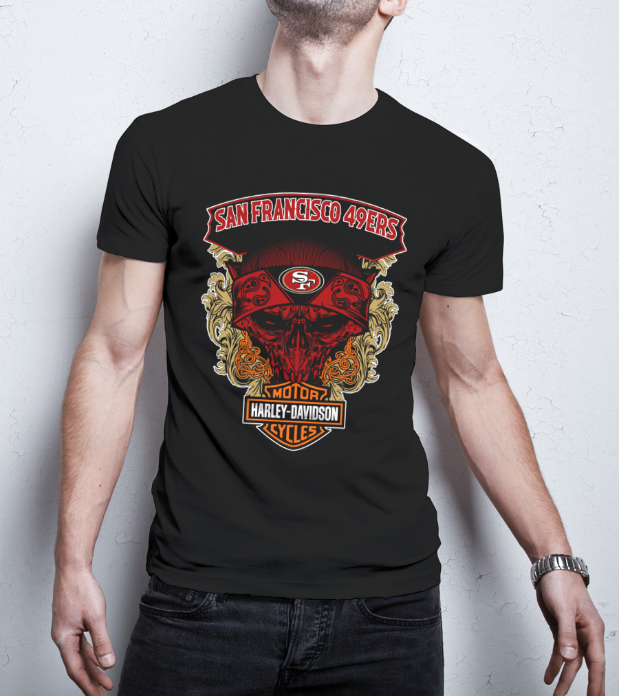 San Francisco 49ers Harley Davidson Motorcycles Skull T-Shirt
