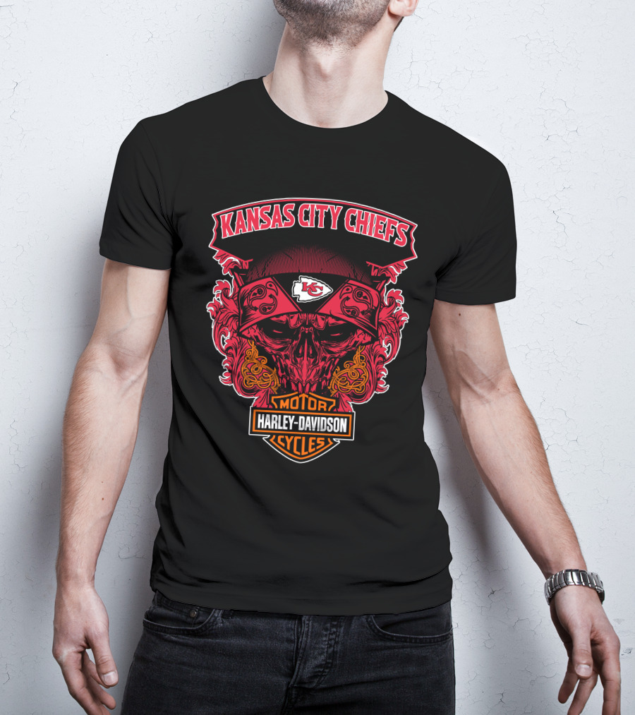Kansas City Chiefs Harley Davidson Motorcycles Skull T-Shirt