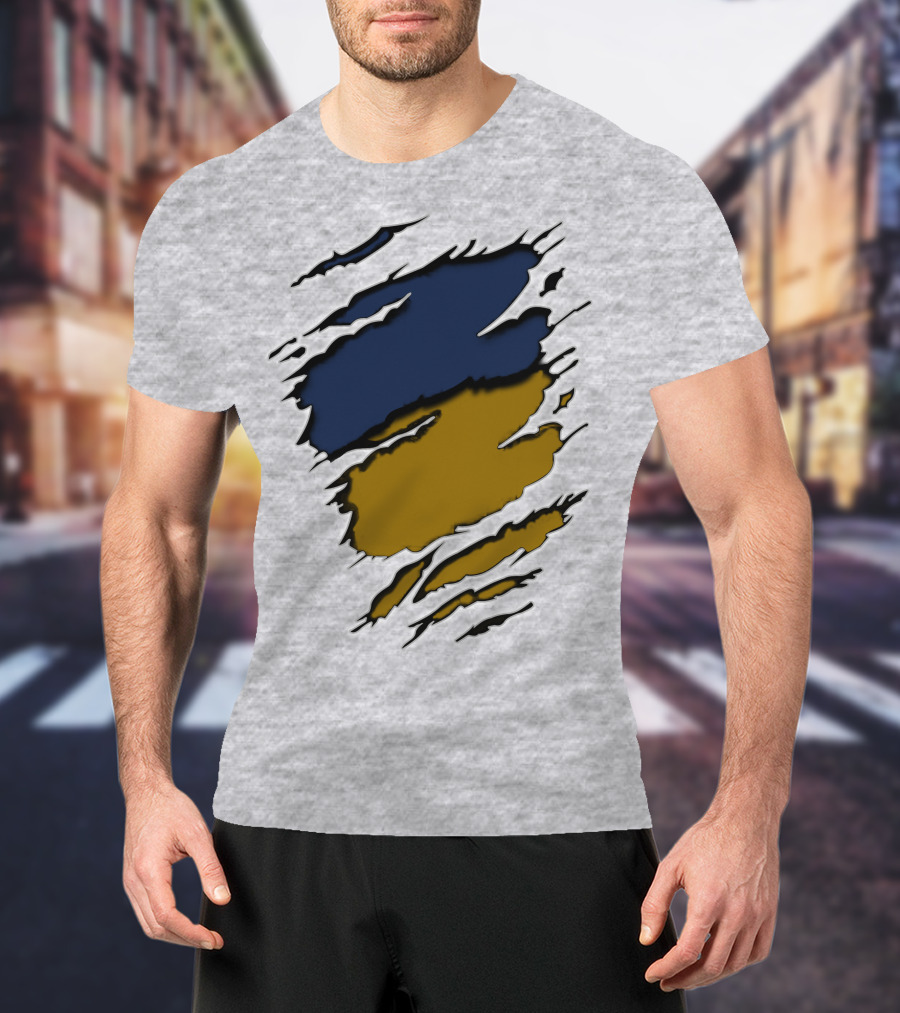 Sain-Yan Blue And Gold Torn Claw Marks T-Shirt