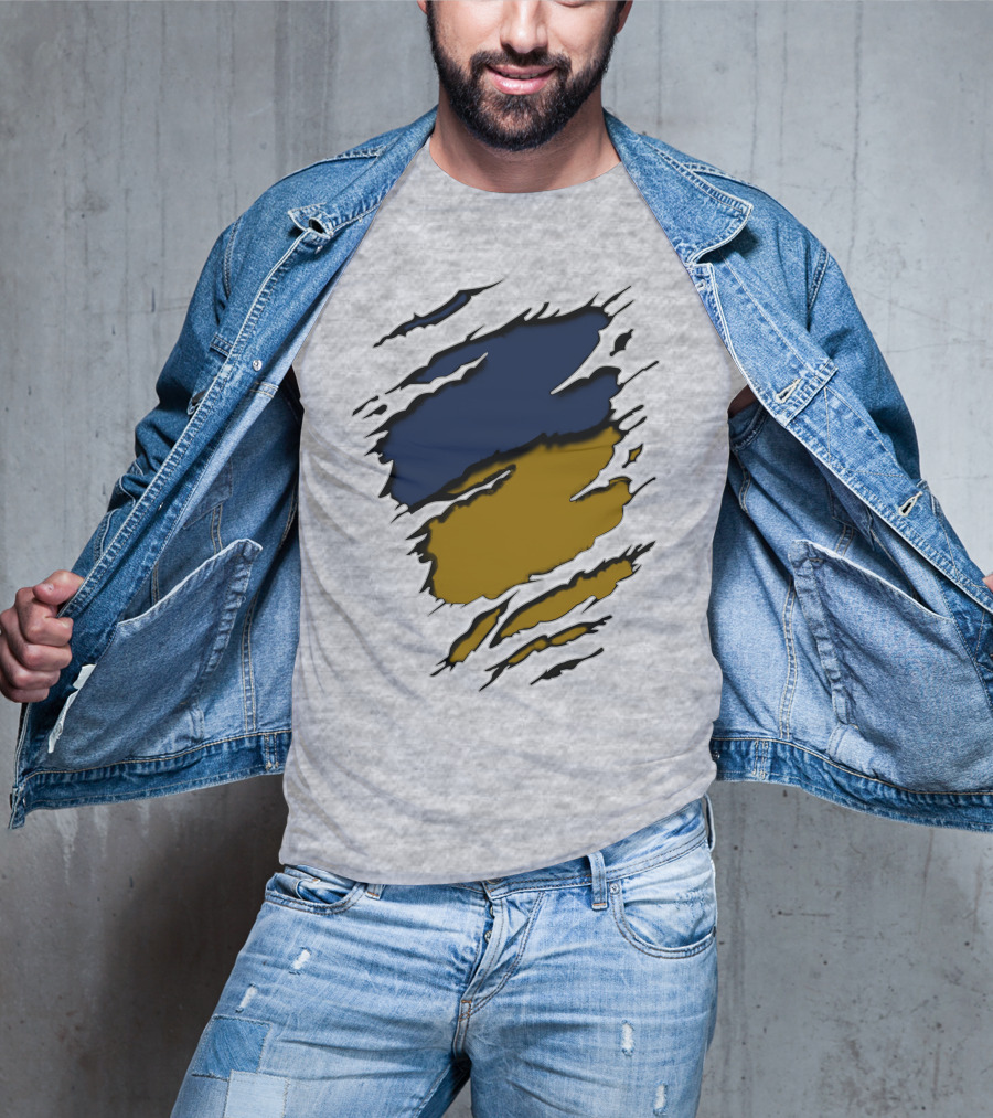 Sain-Yan Blue And Gold Torn Claw Marks T-Shirt