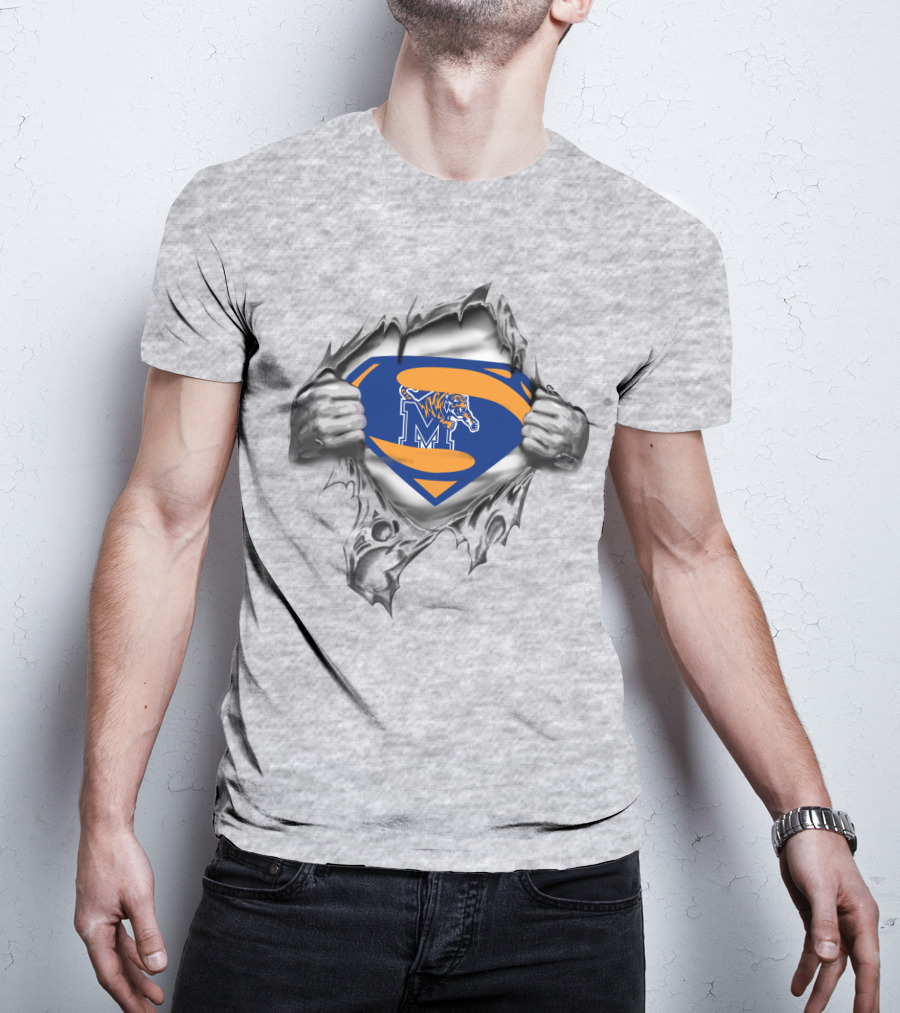 Memphis Tigers Superhero Shield M Logo Torn Reveal T-Shirt