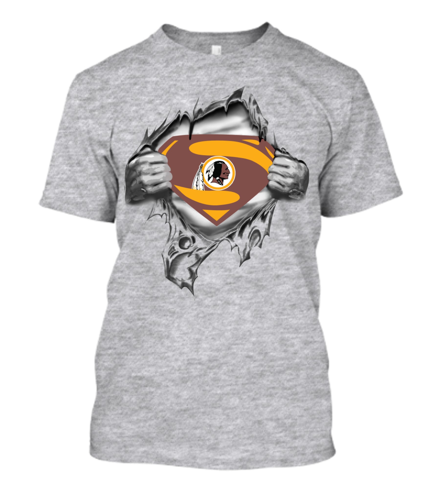 Superman Redskins Logo Emblem Ripped Chest T-Shirt