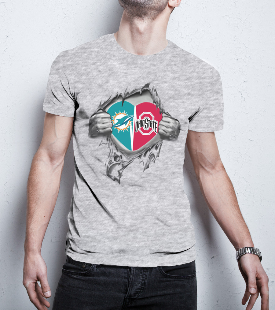 Miami Dolphins And Ohio State Buckeyes Fan Heart T-Shirt