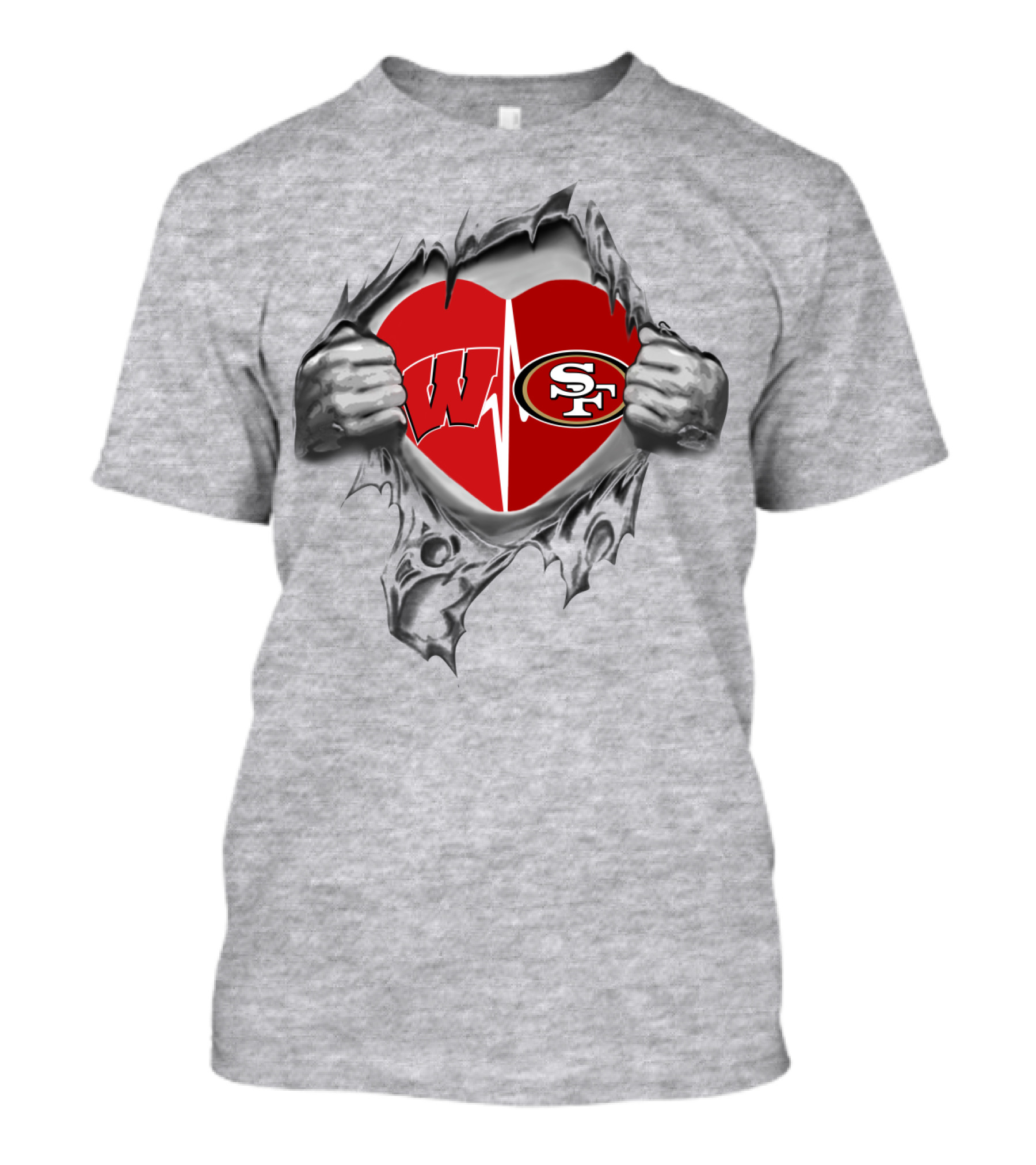 San Francisco 49ers Wisconsin Badgers Heart Logo Fusion T-Shirt