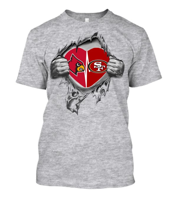 49Ers SF Cardinals Heart Rip T-Shirt
