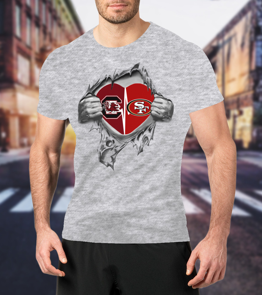 49Ers Gamecocks Heart Design With South Carolina And San Francisco T-Shirt
