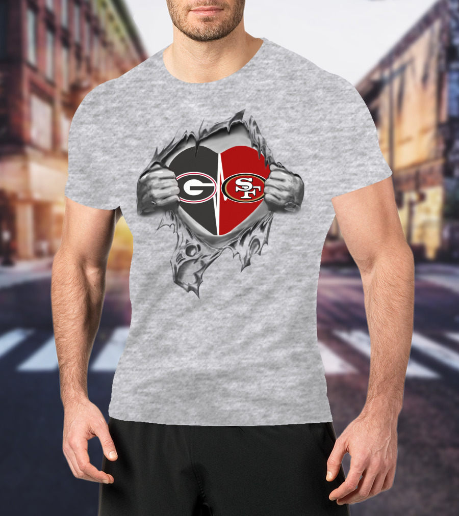 San Francisco 49ers Georgia Bulldogs Heart Logo Fusion T-Shirt