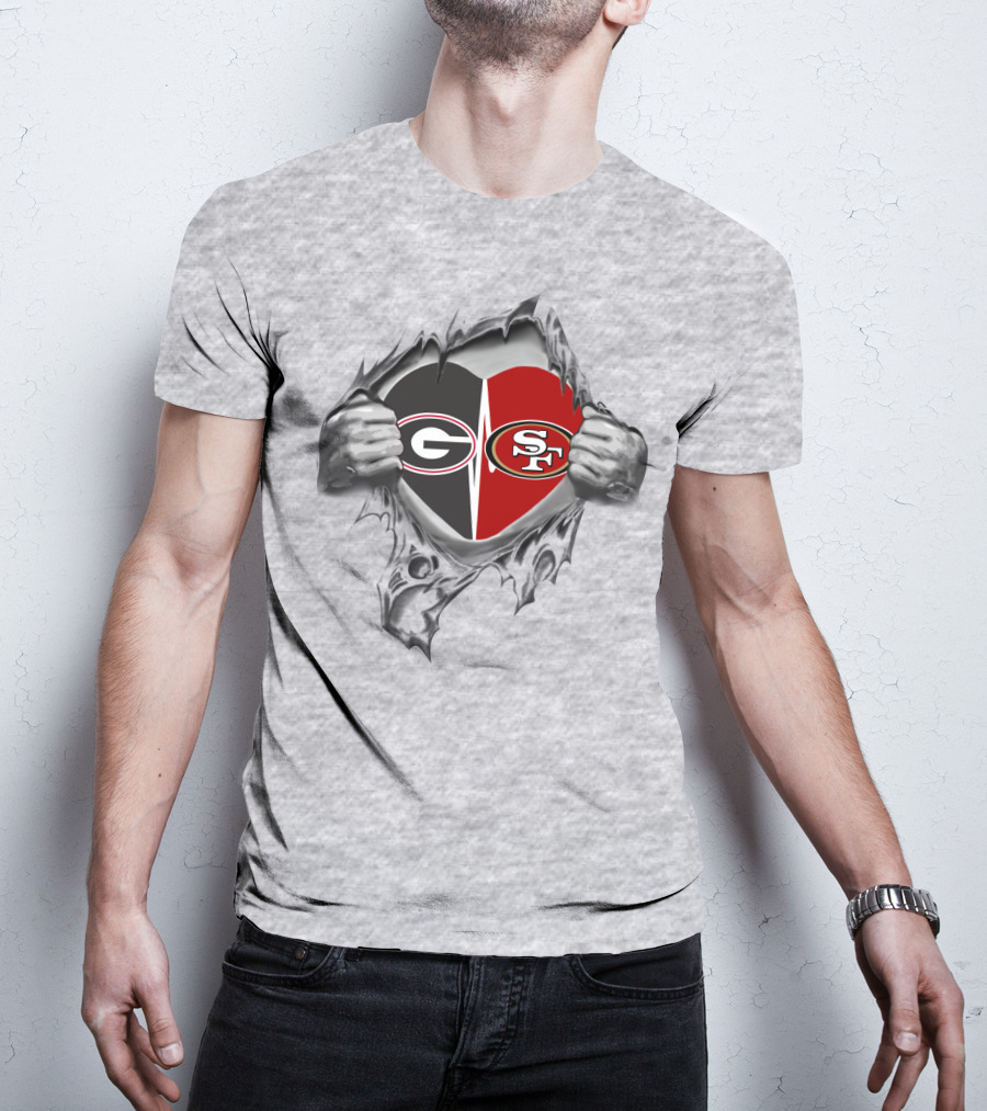 San Francisco 49ers Georgia Bulldogs Heart Logo Fusion T-Shirt