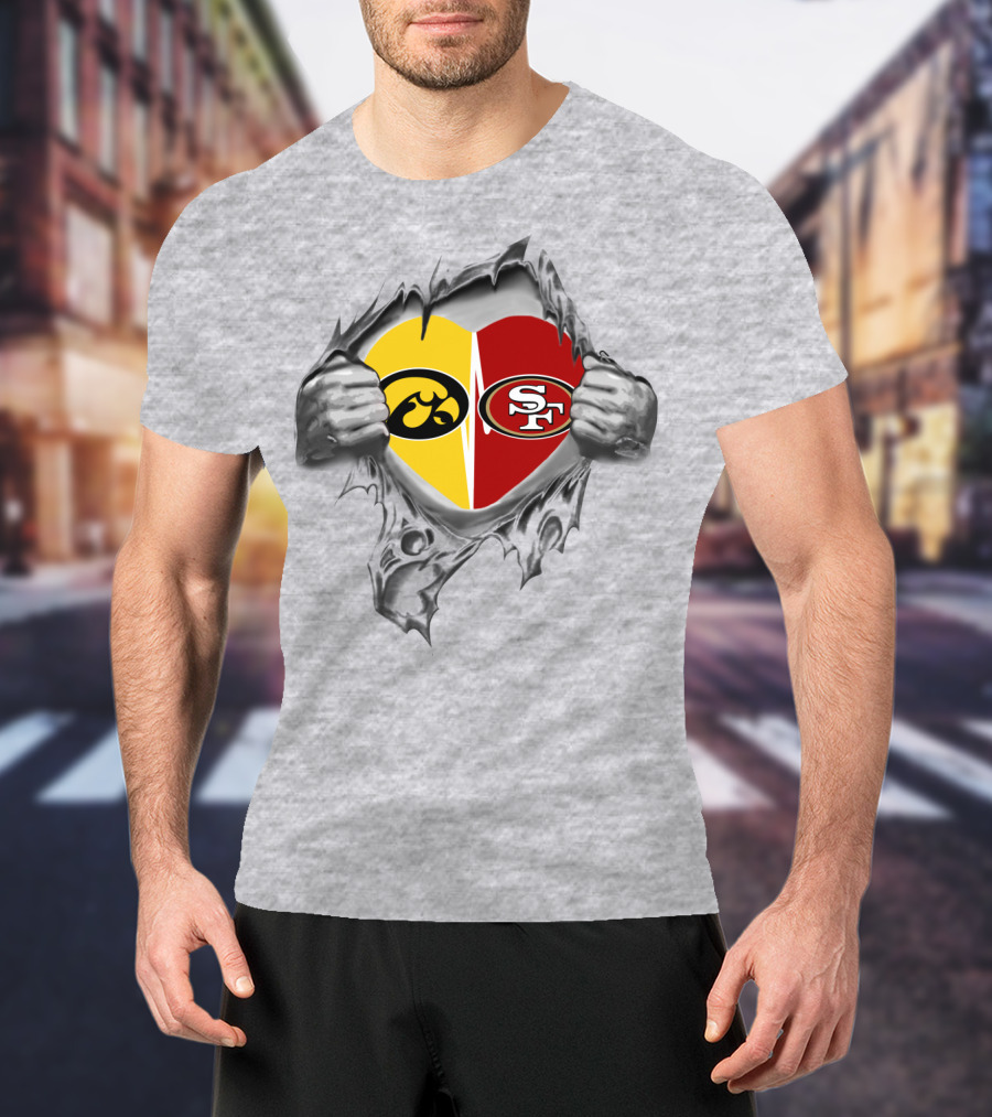San Francisco 49ers Iowa Hawkeyes Heart Tear Mascot T-Shirt