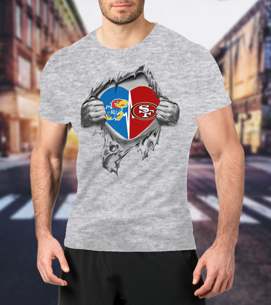 KU Jayhawks San Francisco 49ers Heart Logo Fan T-Shirt