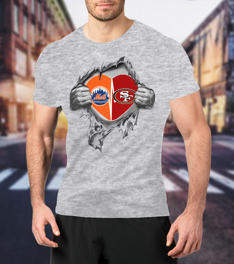 49Ers Mets Heart Logo Showing Fan Allegiance T-Shirt