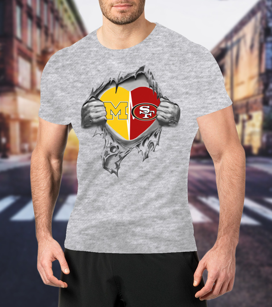 M SF Heart Logo Rip 49Ers Michigan T-Shirt