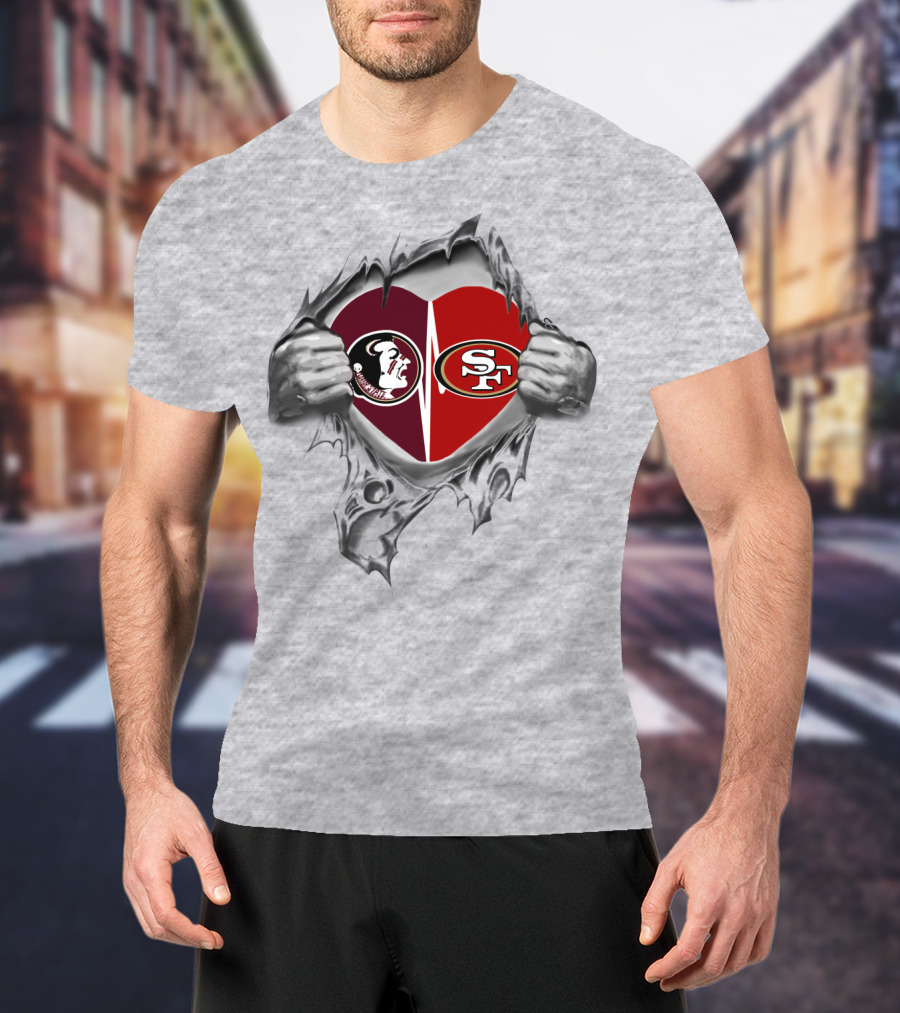 Sf 49ers And Florida State Seminoles Heart T-Shirt