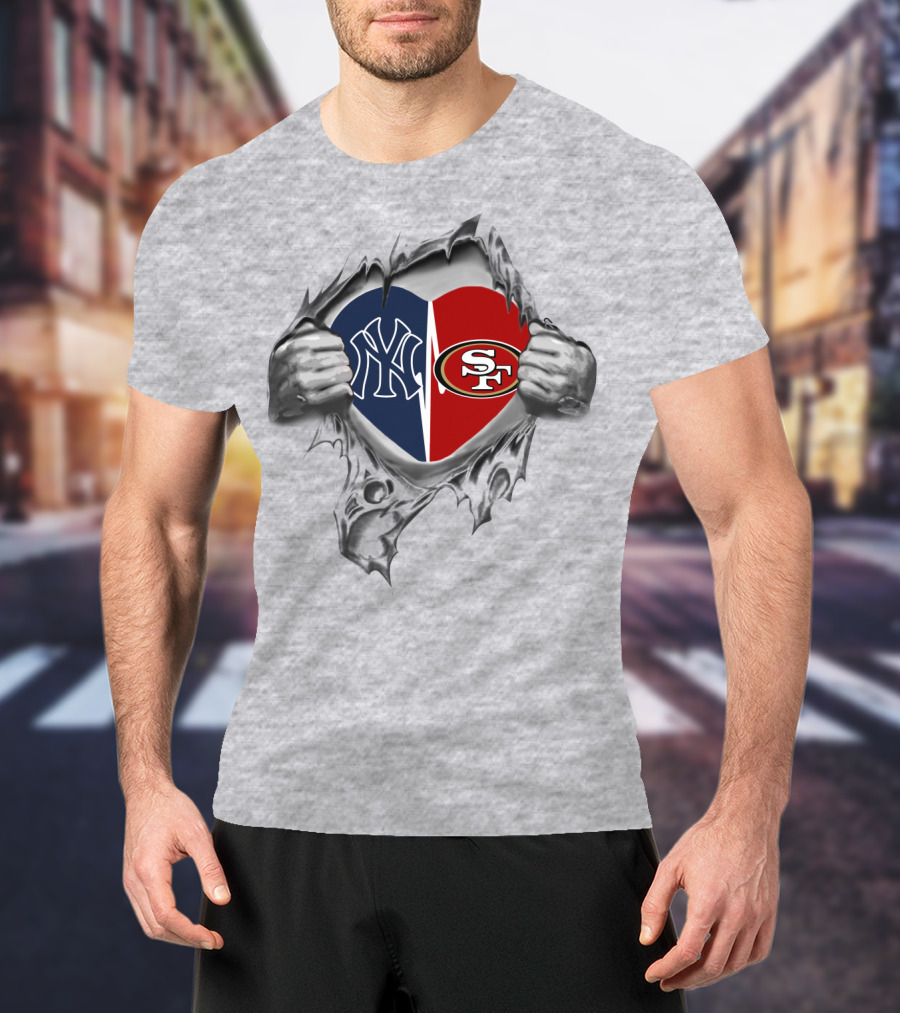 49Ers Yankees Heart Ripped Jersey T-Shirt