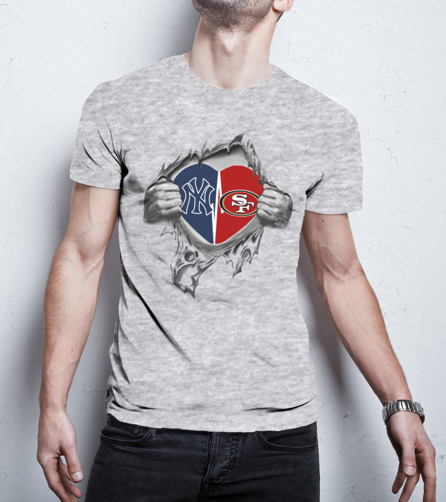 49Ers Yankees Heart Ripped Jersey T-Shirt