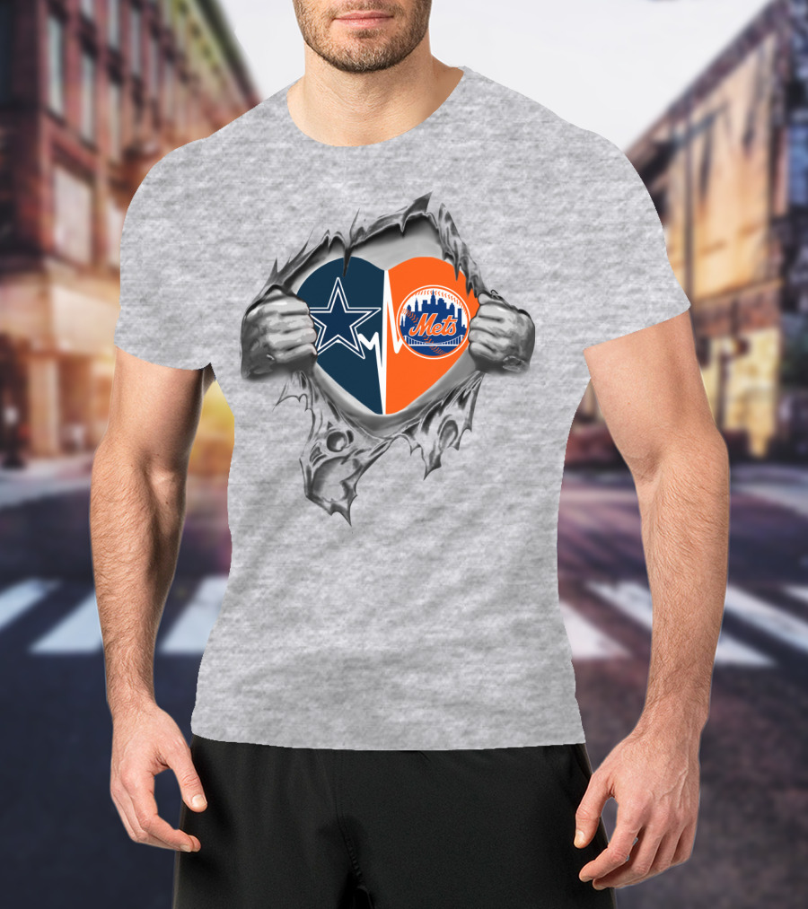 Cowboys Mets Heart Ripping Through T-Shirt